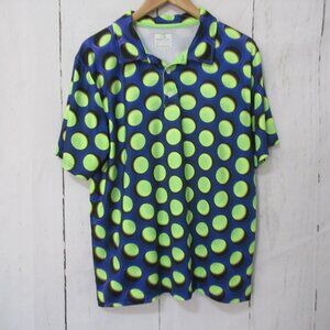 Obnoxious Golf Polo Shirt M Medium Blue Green Dot Print Short Sleeve
